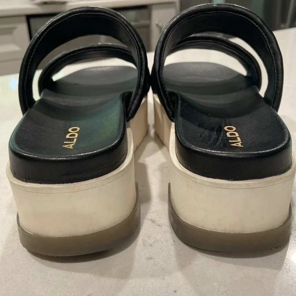 Aldo black slip on platform slide sandal size 8